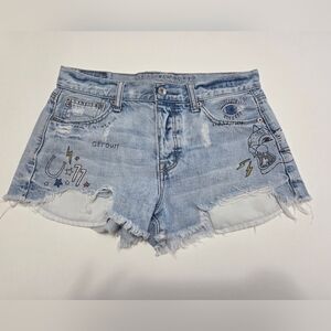 American Eagle Outfitters Blue Distressed Vintage Jean Doodle Shorts GUC Size 4